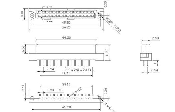 AMP, Fci, Avx Replace Part of DIN41612 Connector 3row*10POS, Female, Right Angle (90degree) , Fish Eyes